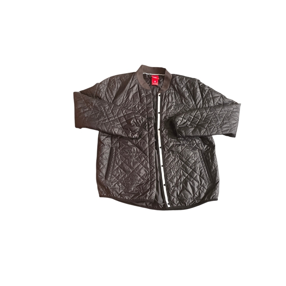 Nike Womens Black Quilted Puffer Bomber Jacket Snap Closer Size L